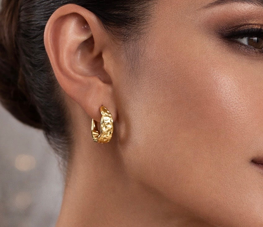Elysia Hammered Gold Hoops