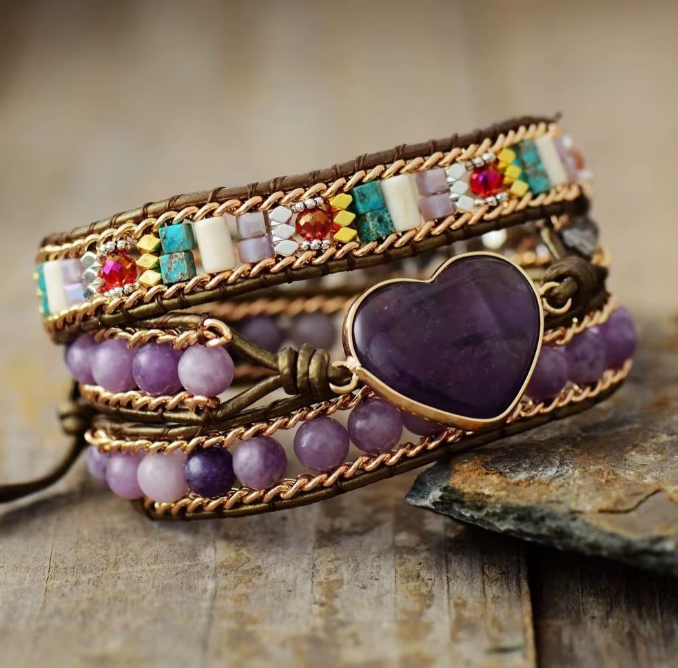Amethyst Leather Wrap Bracelet