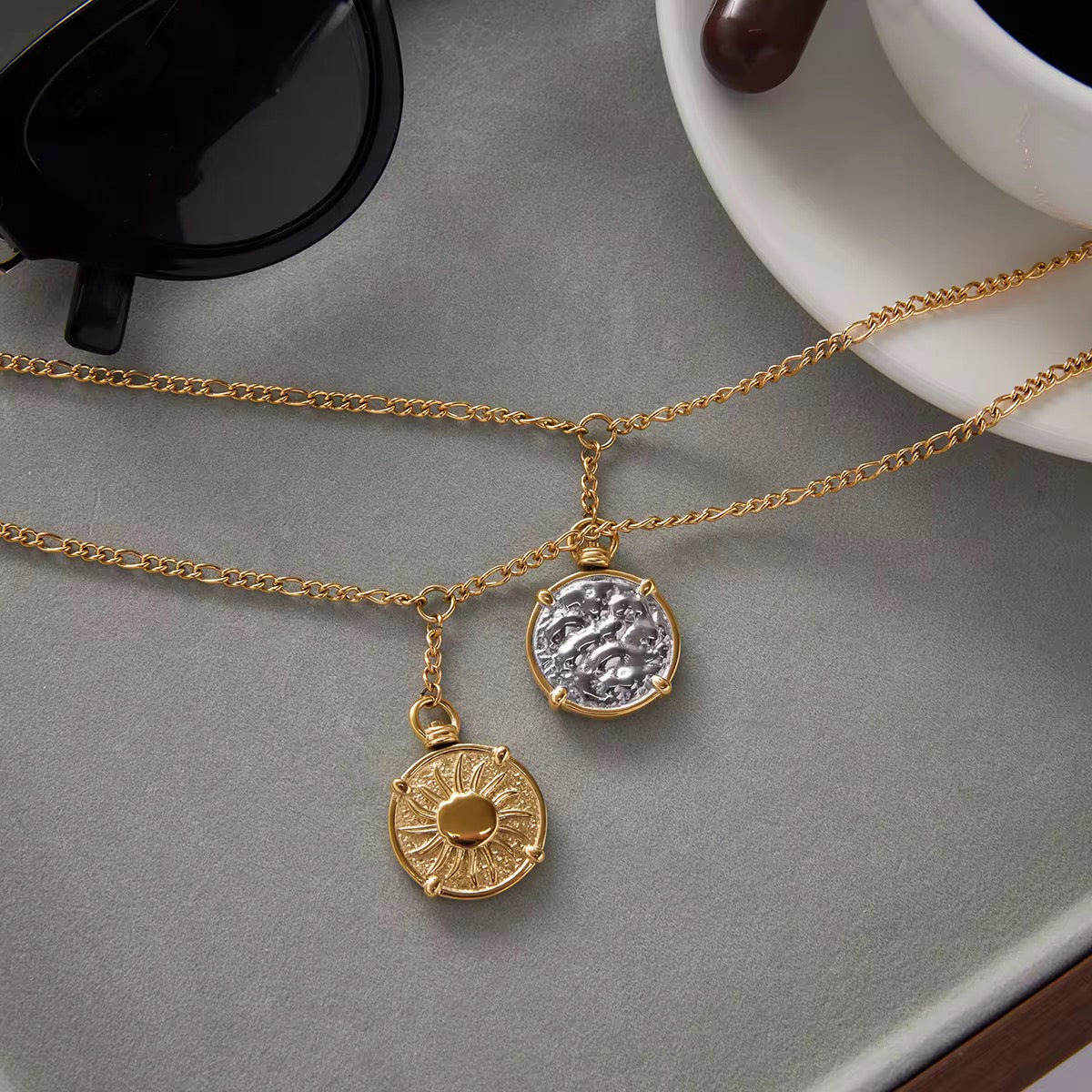 Solar Eclipse Duo Pendant Necklace