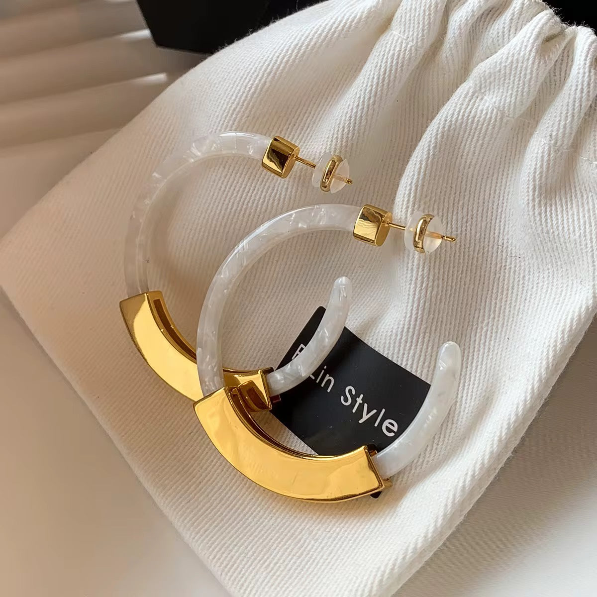 Ivory Halo Hoop Earrings (Off White)