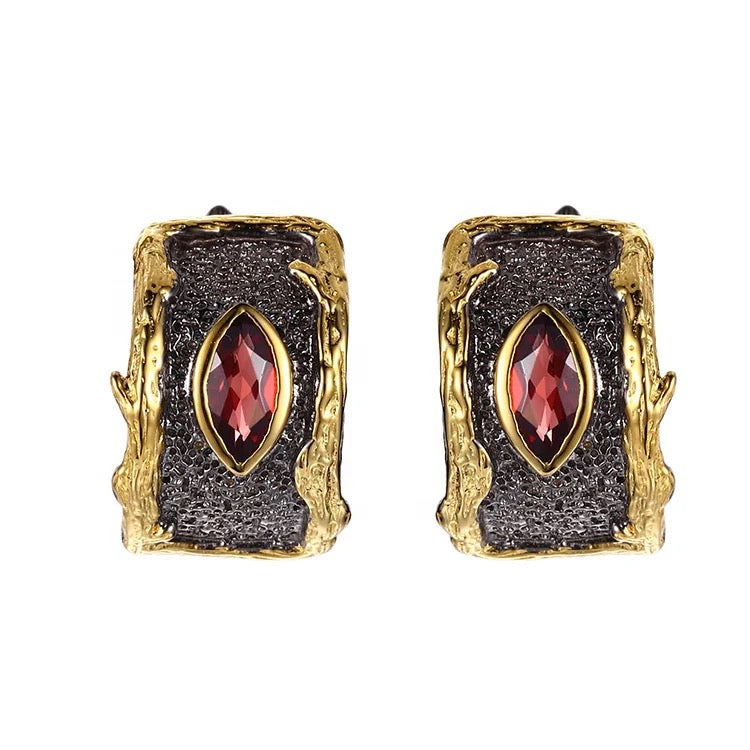 Gold-Plated Red Agate Vintage Earrings