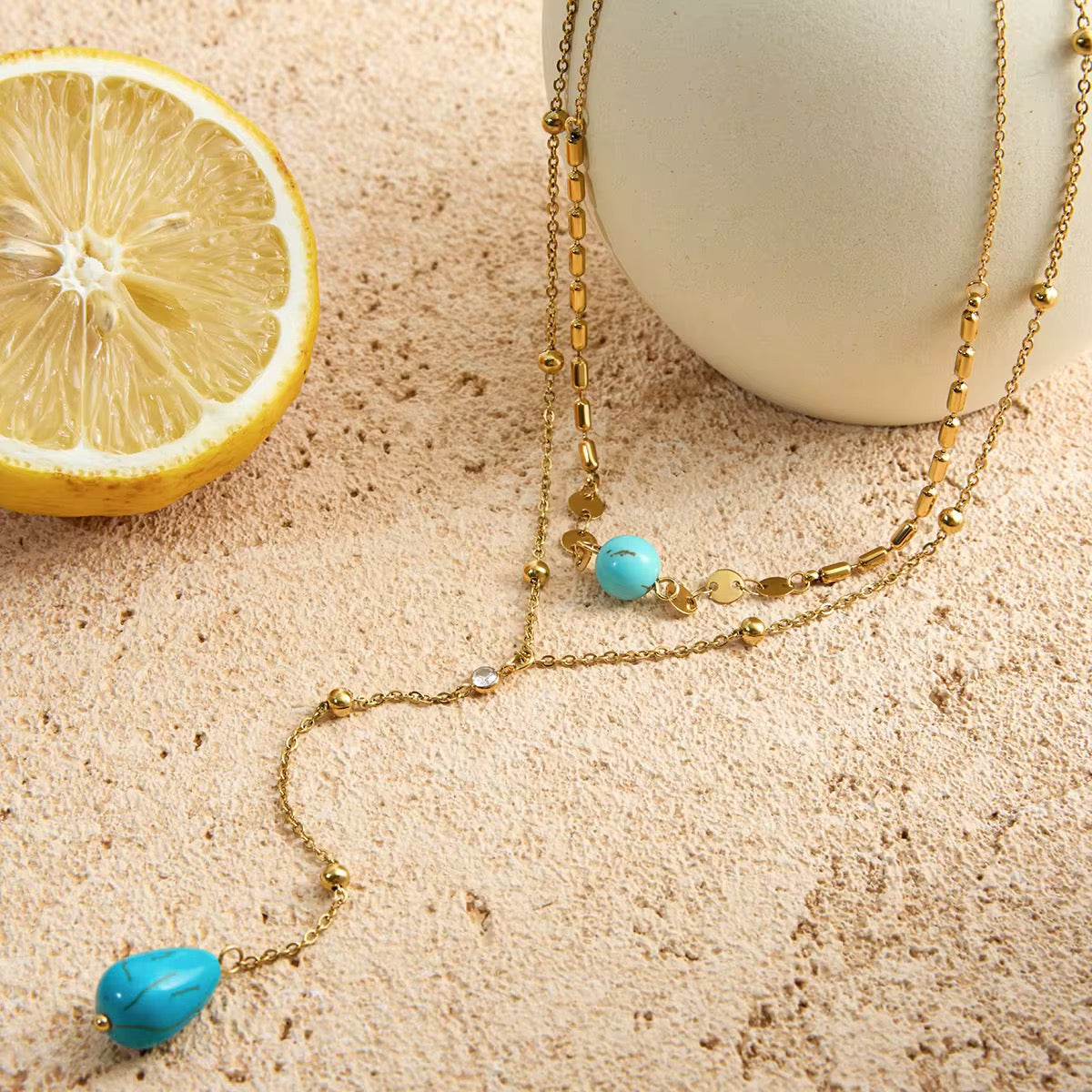 Azure Élégance Double-Layered Y Necklace