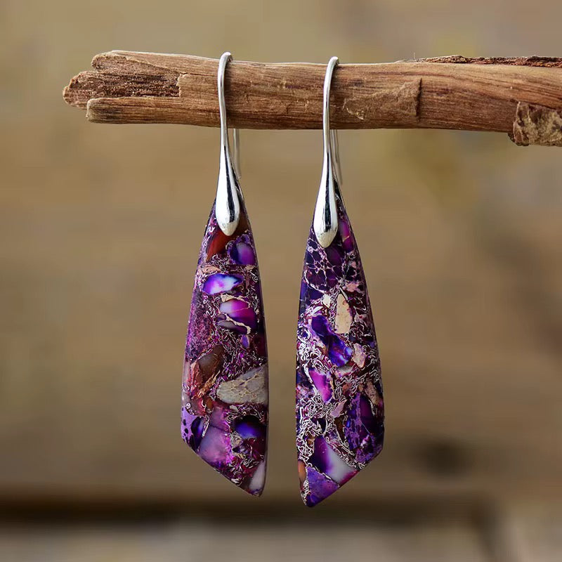 Boho-Chic Empire Jasper Leaf Earrings-Natural Elegance