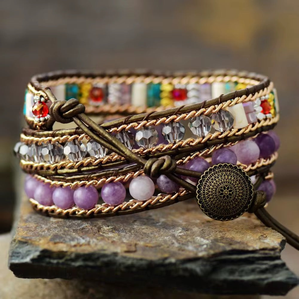 Amethyst Leather Wrap Bracelet