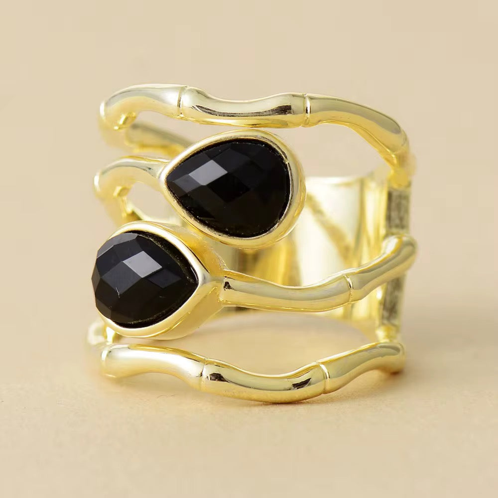 Black Agate Double Gemstone Ring