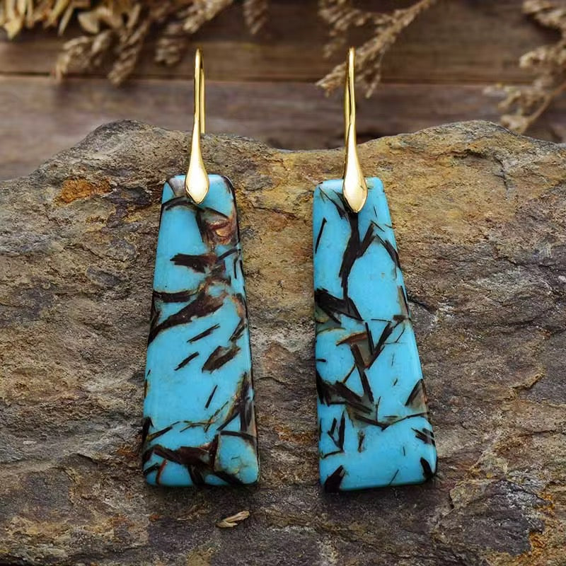 Boho Chic 18K Gold-Plated Jasper Drop Earrings