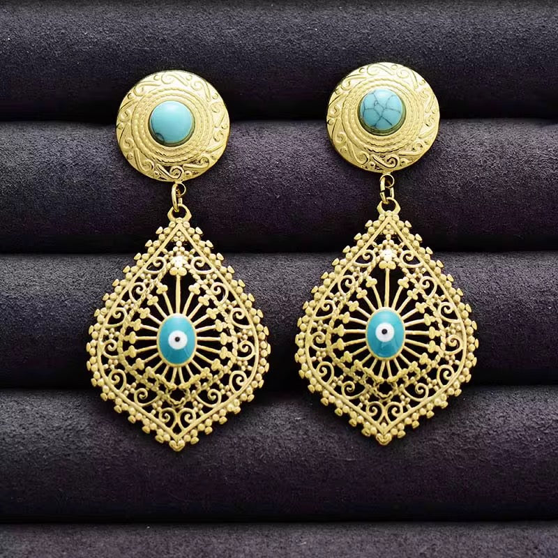 Trendy Turquoise Stainless Steel Earrings