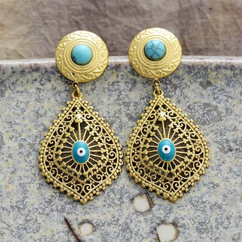 Trendy Turquoise Stainless Steel Earrings