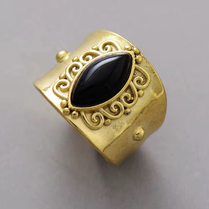 Gold-Plated Natural Gemstone Adjustable Ring