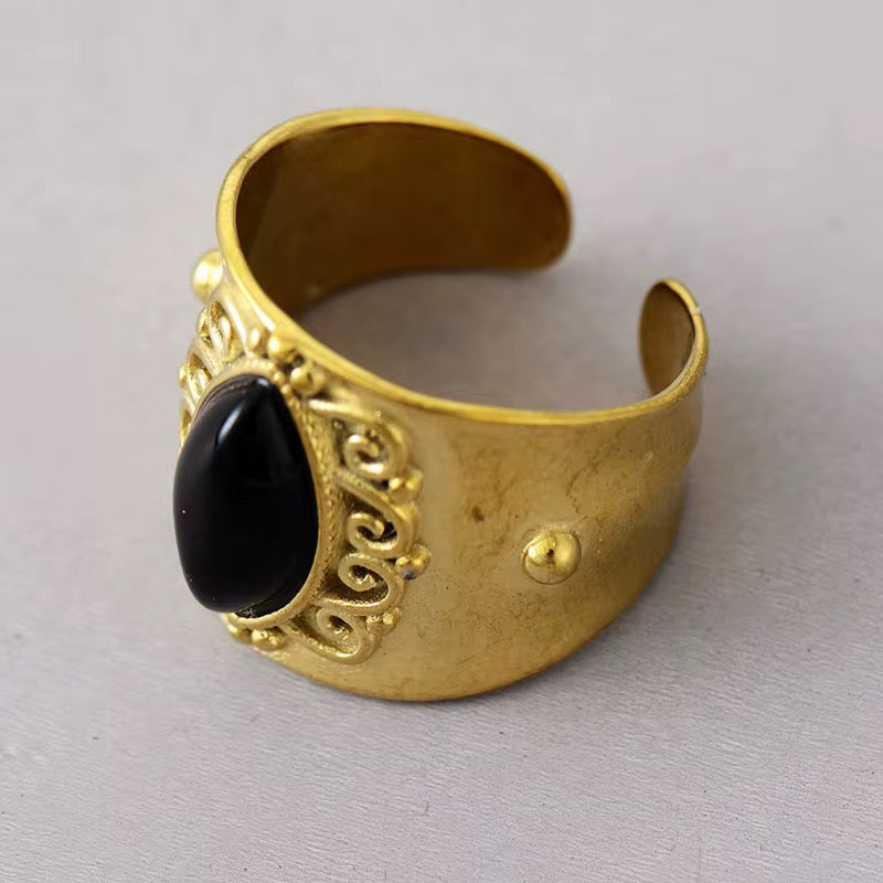 Gold-Plated Natural Gemstone Adjustable Ring