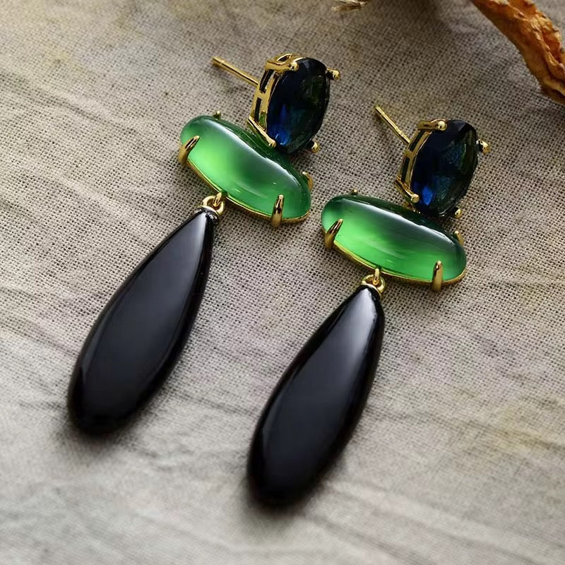 Luxe Black and Green Onyx Huggie Earrings