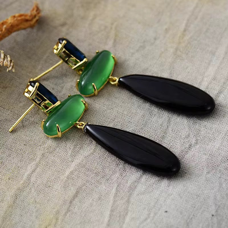 Luxe Black and Green Onyx Huggie Earrings