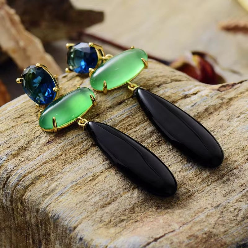 Luxe Black and Green Onyx Huggie Earrings