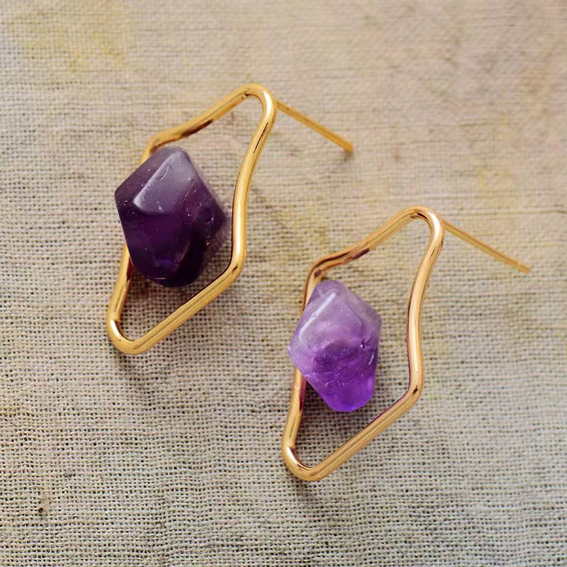 Amethyst Geometric Stud Earrings