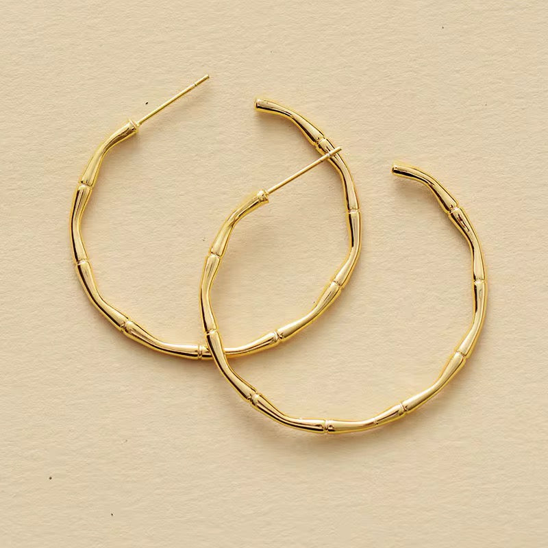 Bold Gold Bamboo Hoop Earrings