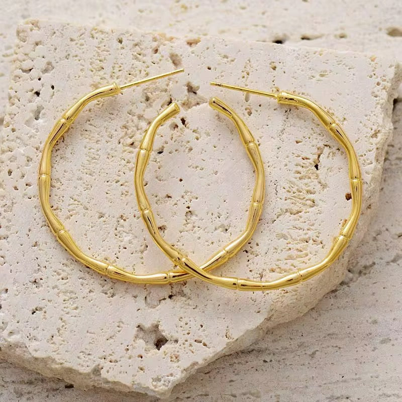 Bold Gold Bamboo Hoop Earrings