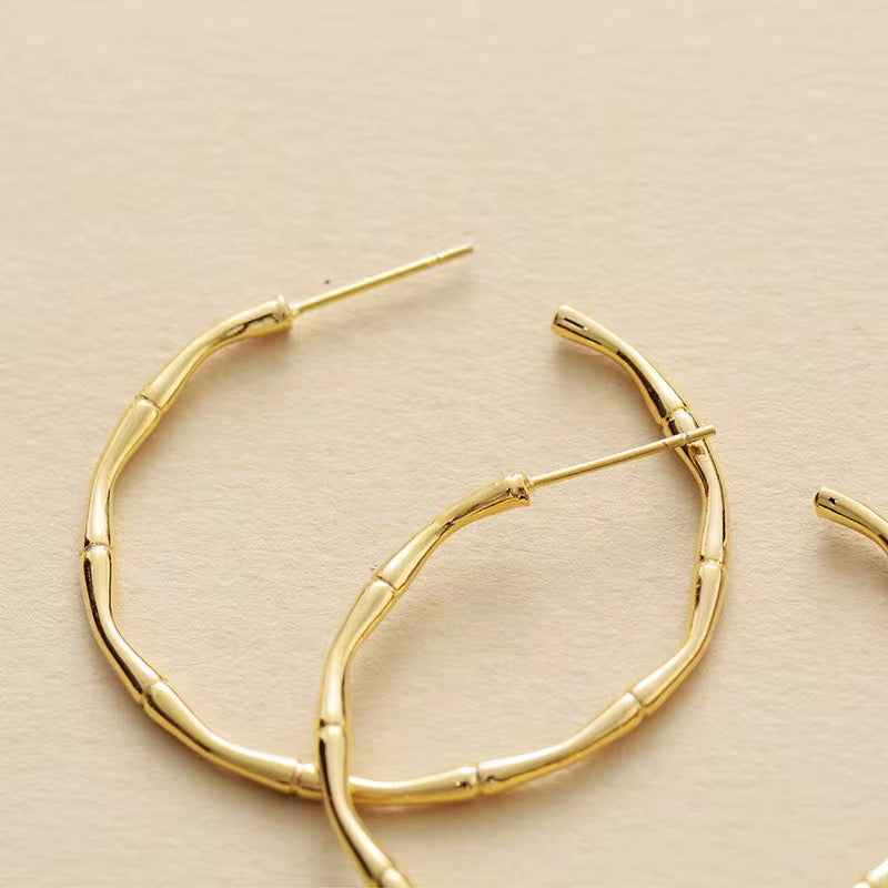 Bold Gold Bamboo Hoop Earrings