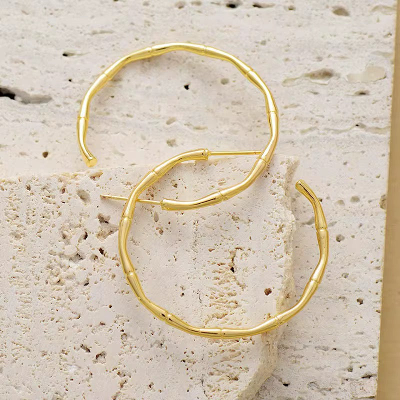 Bold Gold Bamboo Hoop Earrings