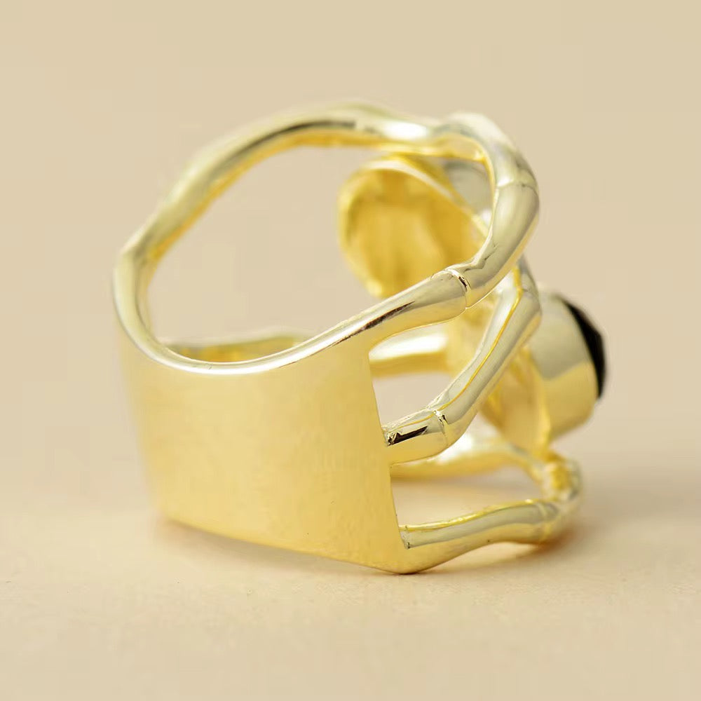 Black Agate Double Gemstone Ring