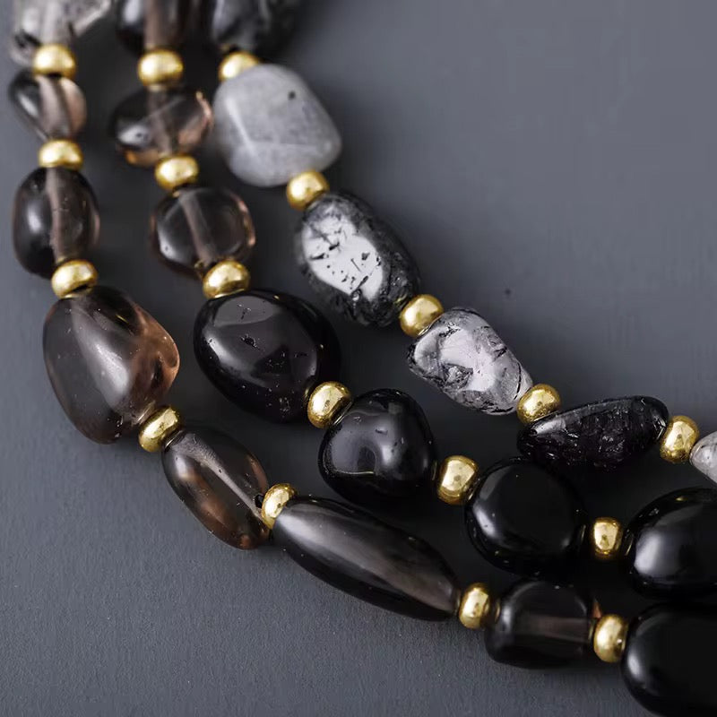 Midnight Black Onyx & Quartz Lariat Necklace