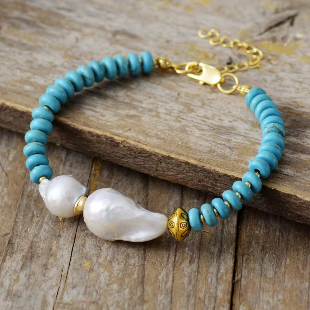 Luxury Baroque Pearl & Turquoise Bracelet-Elegant & Timeless