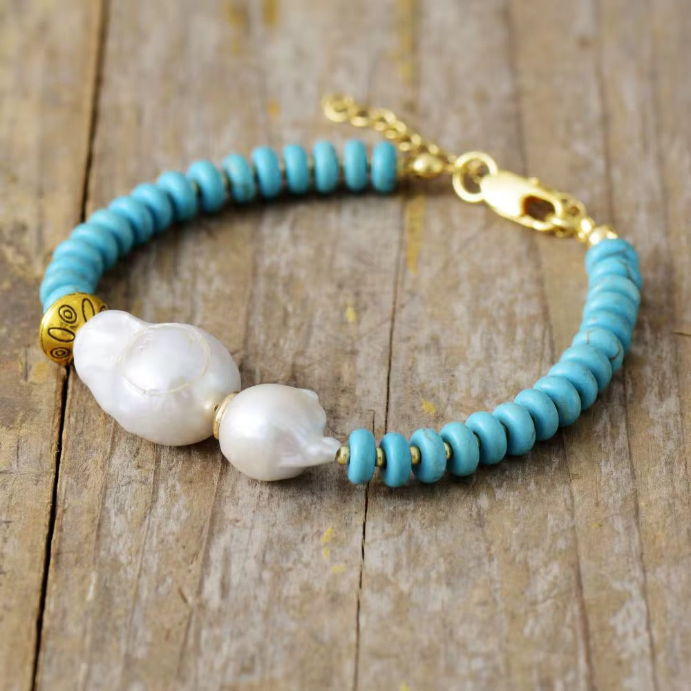 Luxury Baroque Pearl & Turquoise Bracelet-Elegant & Timeless