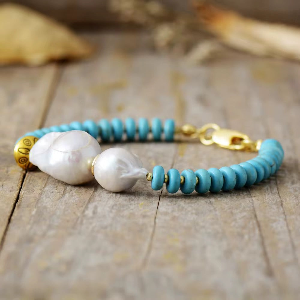 Luxury Baroque Pearl & Turquoise Bracelet-Elegant & Timeless