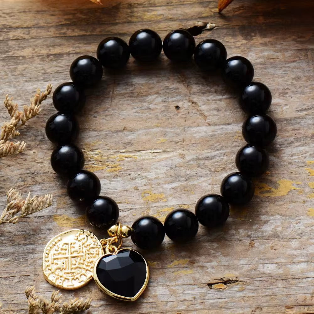 Midnight Talisman – Black Agate Charm Bracelet