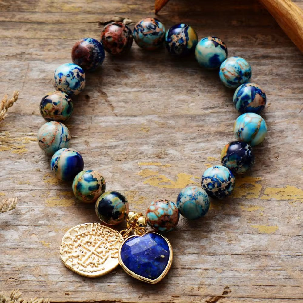 Aurora Heart – Jasper Mala Charm Bracelet