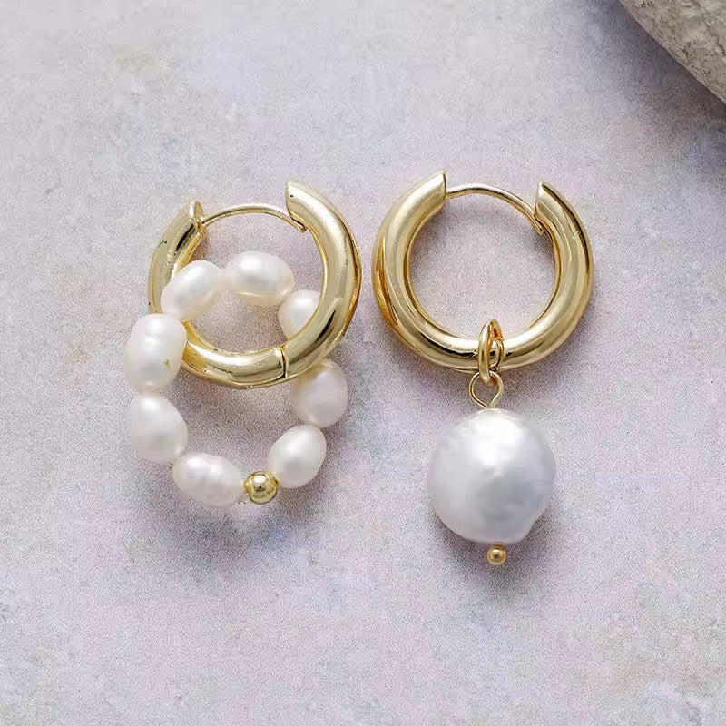 Golden Whim | Mismatched Pearl Hoop Earrings