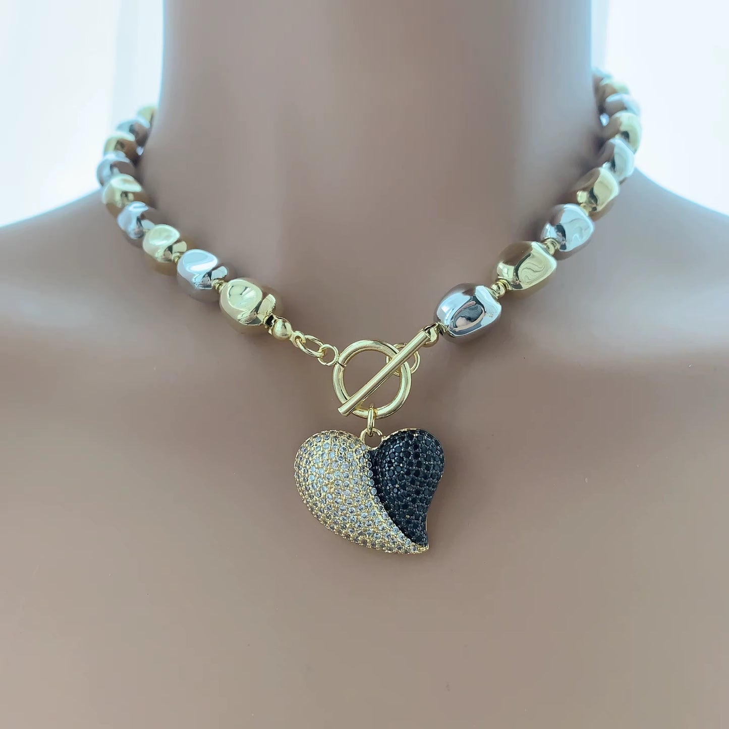 Heartbreaker Noir: Two-Tone CZ Necklace