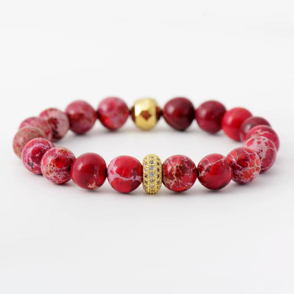Imperial Ember — Red Imperial Jasper & Brass Beaded Bracelet