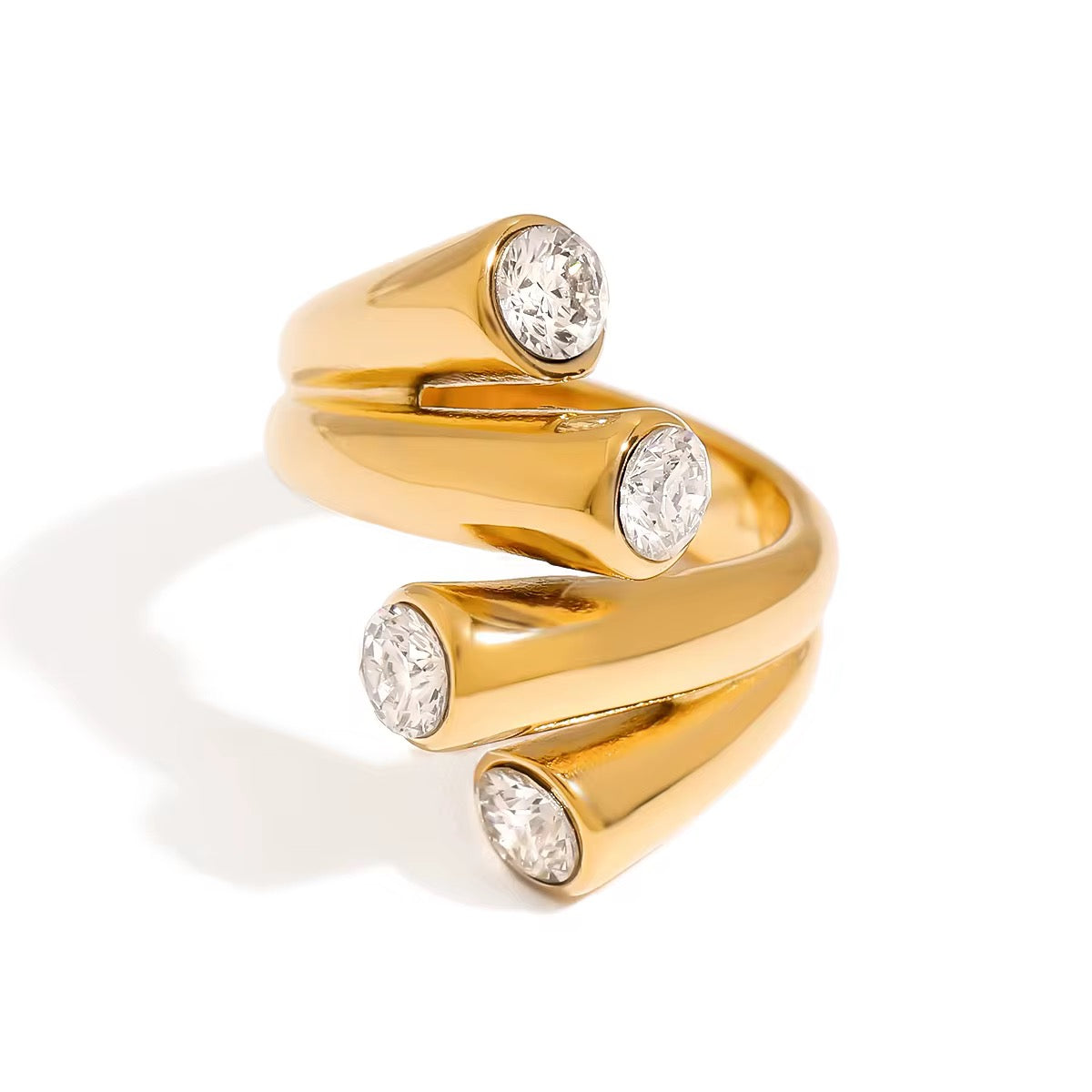 Golden Orbit Double Line Ring