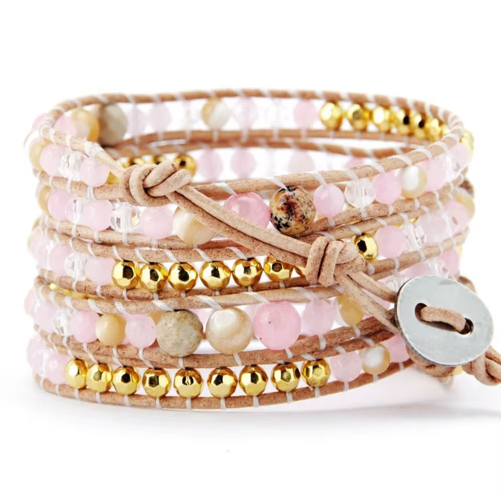 Romantic Pink Wrap Bracelet - Handcrafted Gemstone Luxury