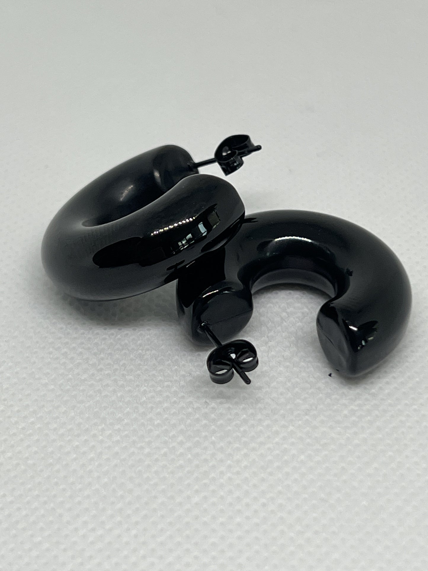 Modern Bolt Black Hoop Earrings