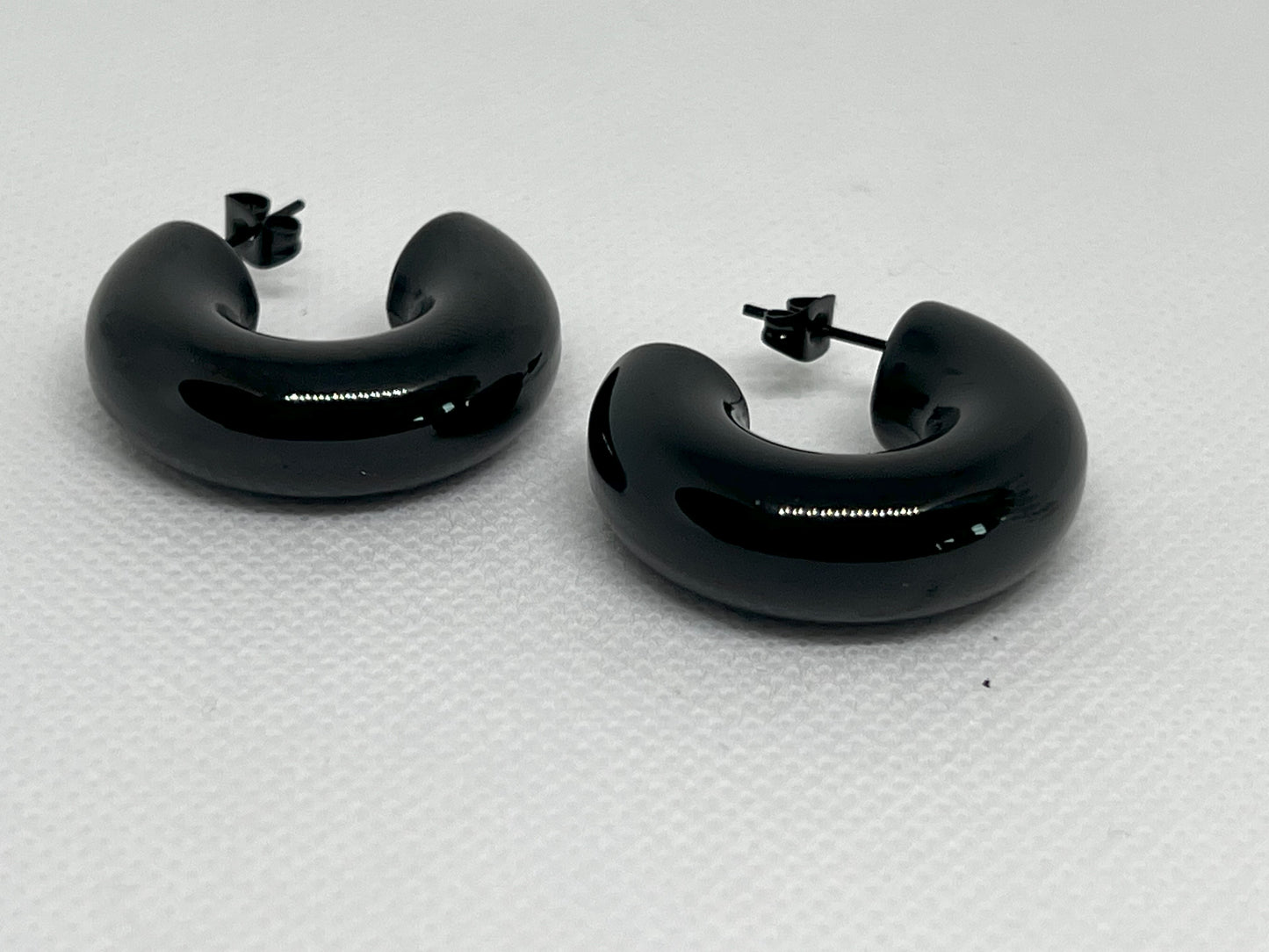 Modern Bolt Black Hoop Earrings
