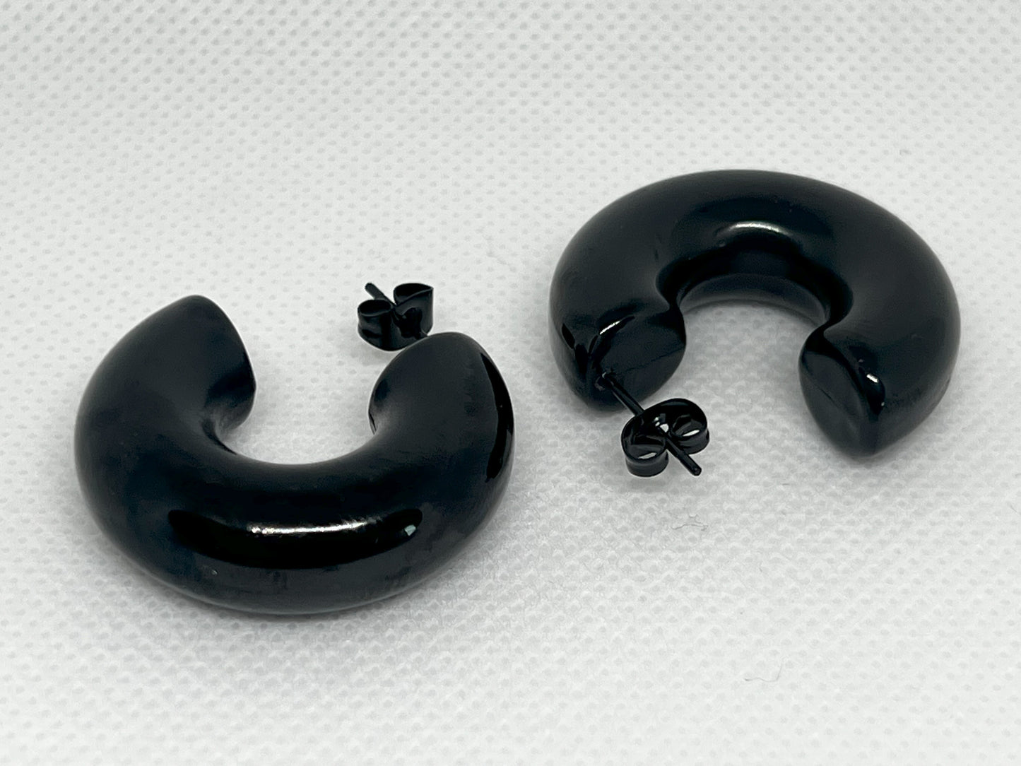 Modern Bolt Black Hoop Earrings