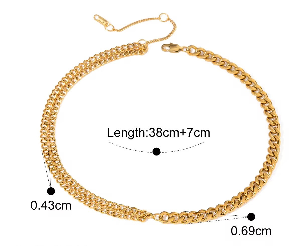 Duo - Link 18K Gold Plated Stainless Steel Necklace - Adjustable Statement Chain