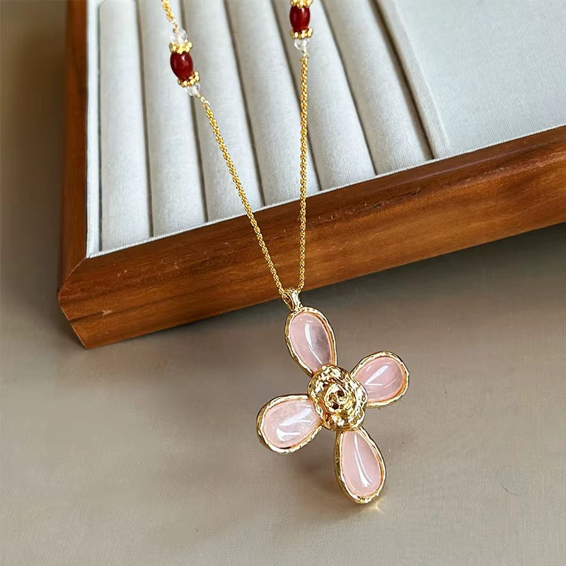 Evelina Bloom — Vintage Pink Crystal Bloom Necklace
