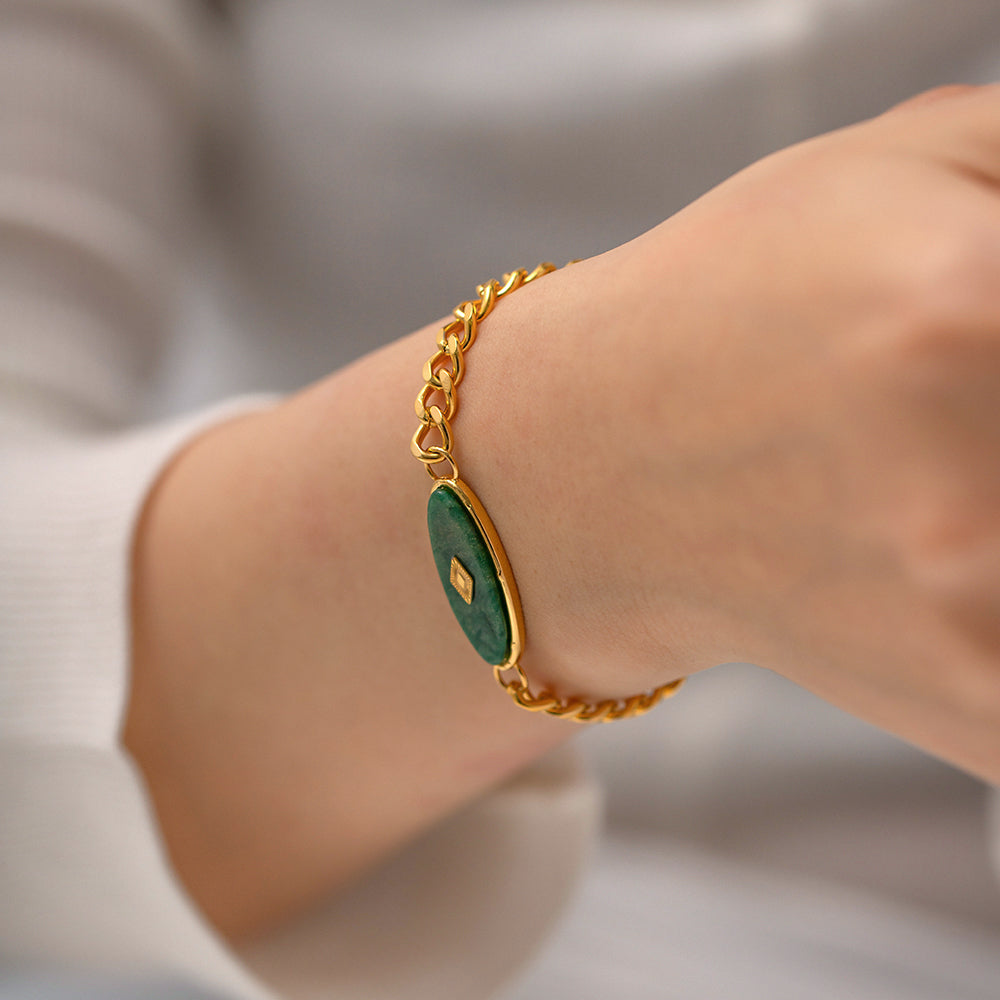 Emerald Grace - Retro 18K Gold Jade Chain Bracelet