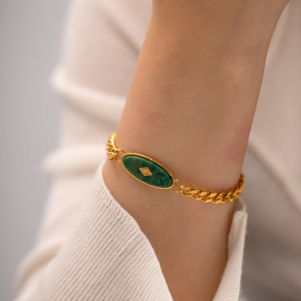 Emerald Grace - Retro 18K Gold Jade Chain Bracelet