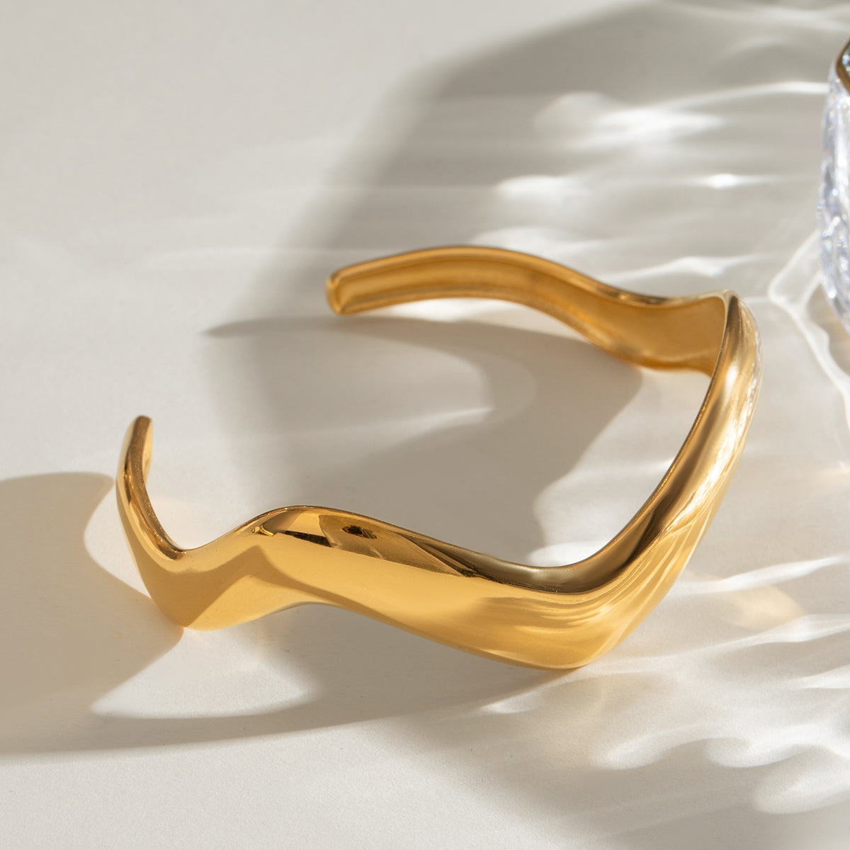 18k Gold-Plated Irregular Bracelet & Chunky Wave Cuff
