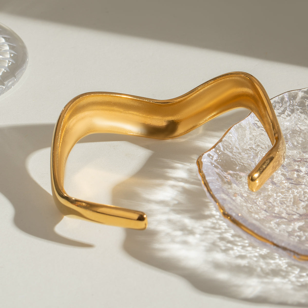 18k Gold-Plated Irregular Bracelet & Chunky Wave Cuff