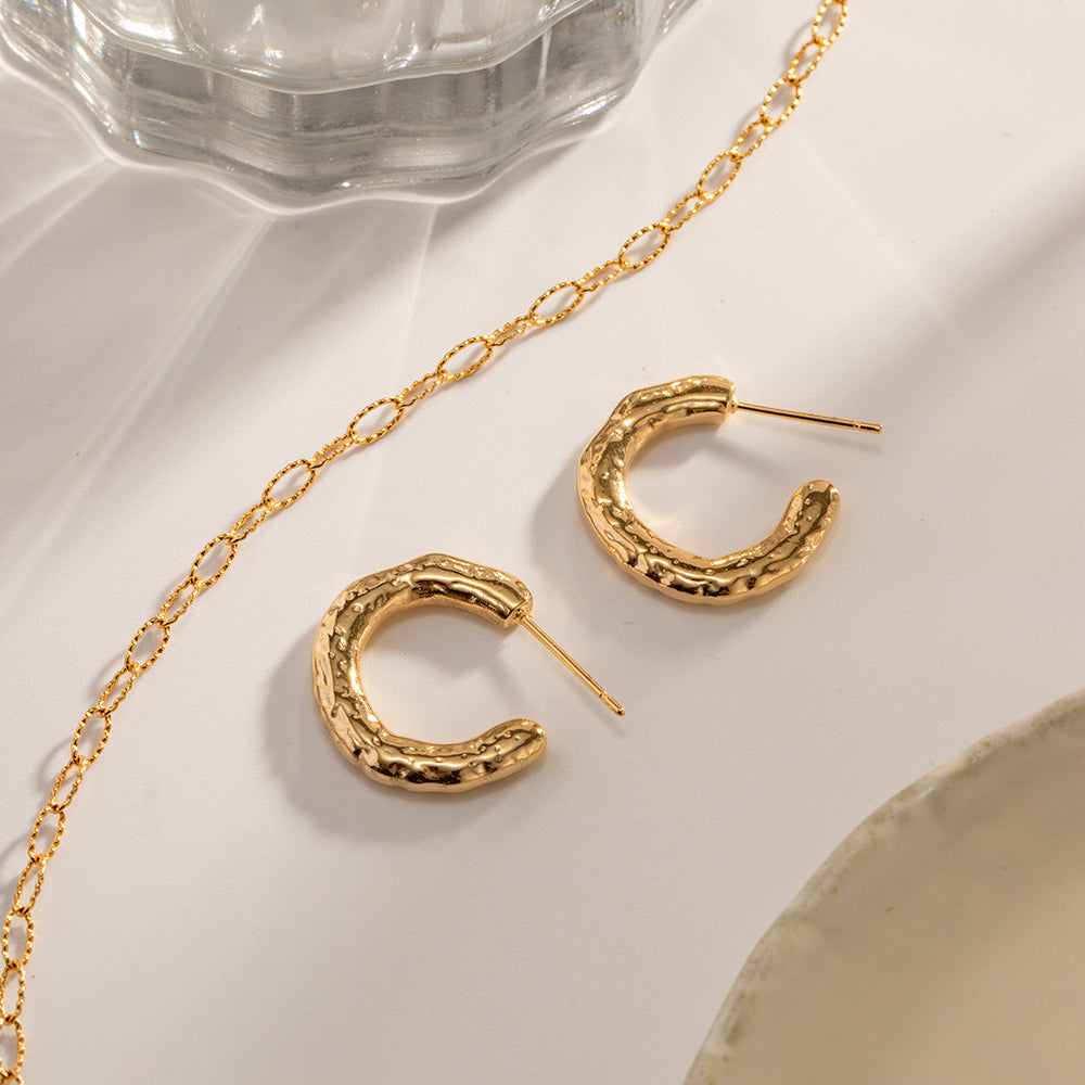 Golden Glow Textured Hoop Earrings
