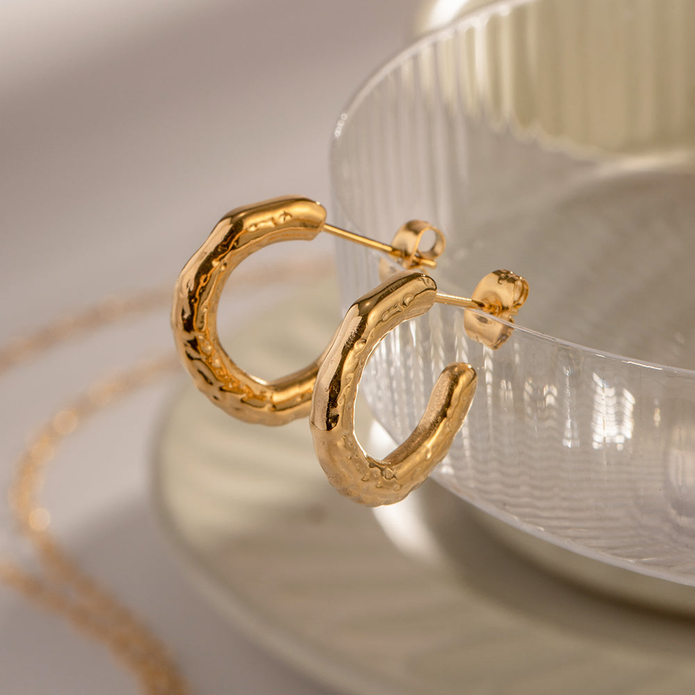 Golden Glow Textured Hoop Earrings