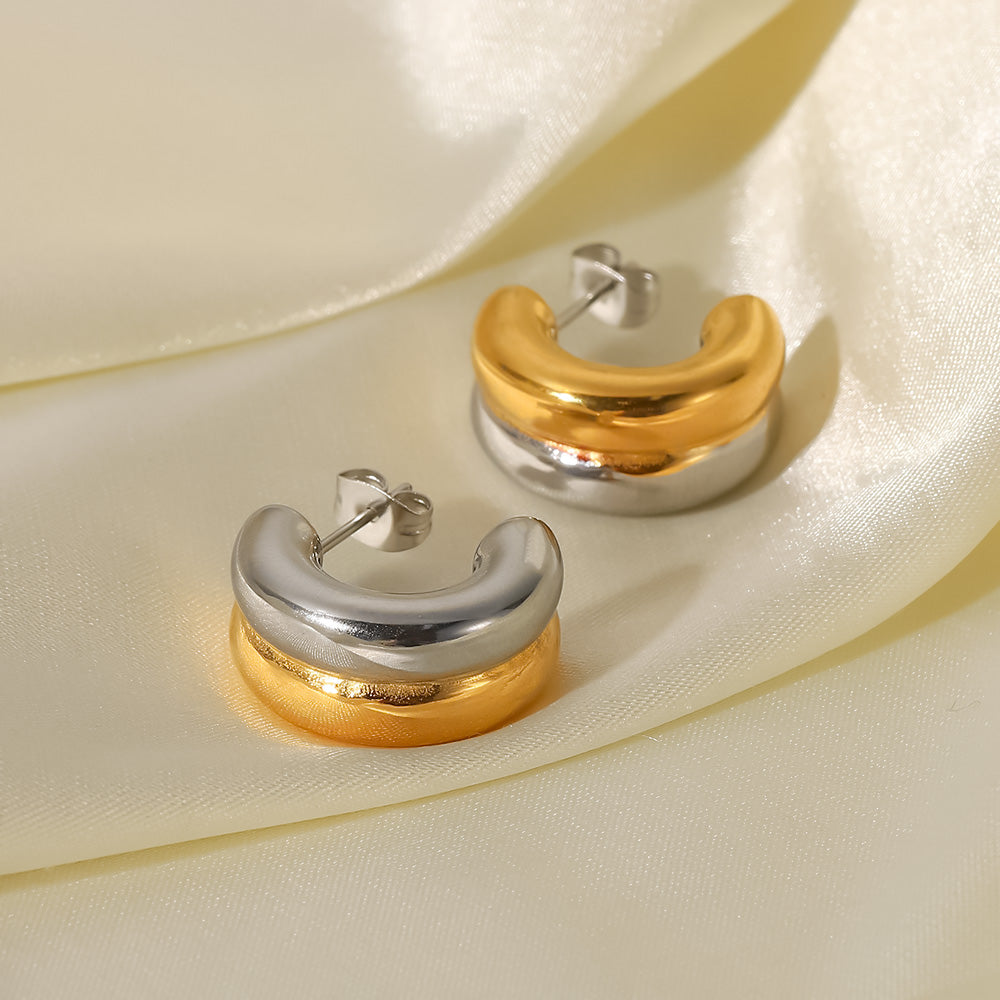 Two-Tone Chunky Hoop Earrings