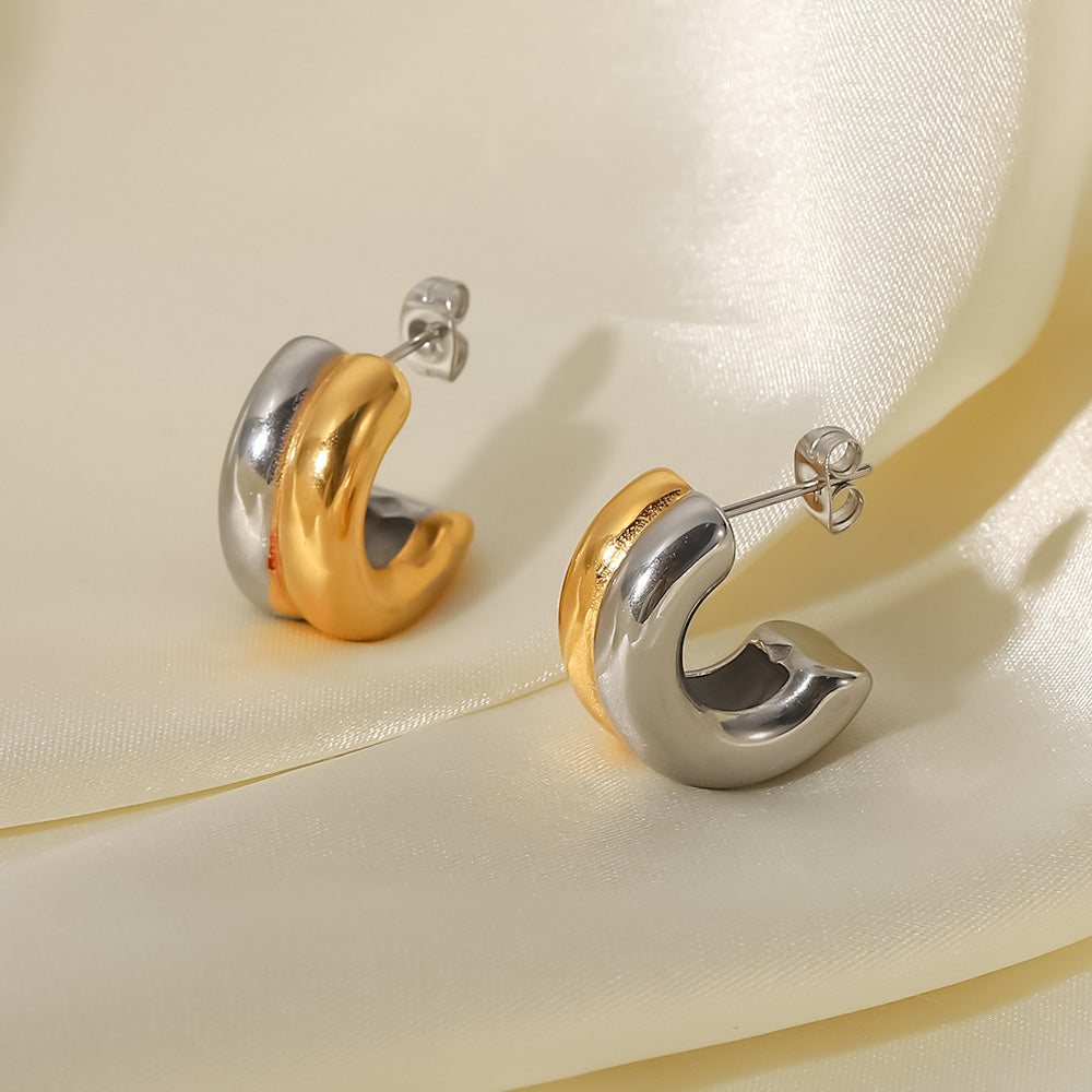Two-Tone Chunky Hoop Earrings