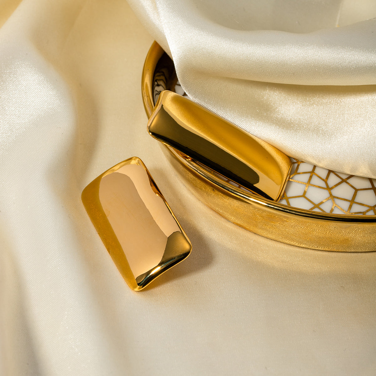 18K Gold-Plated Vintage Rectangle Statement Earrings