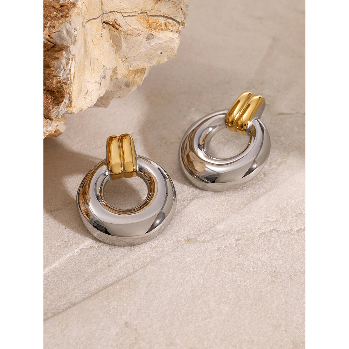 Two-Tone Vintage Earrings – 18K Gold & Silver Plated, Waterproof & Tarnish-Free