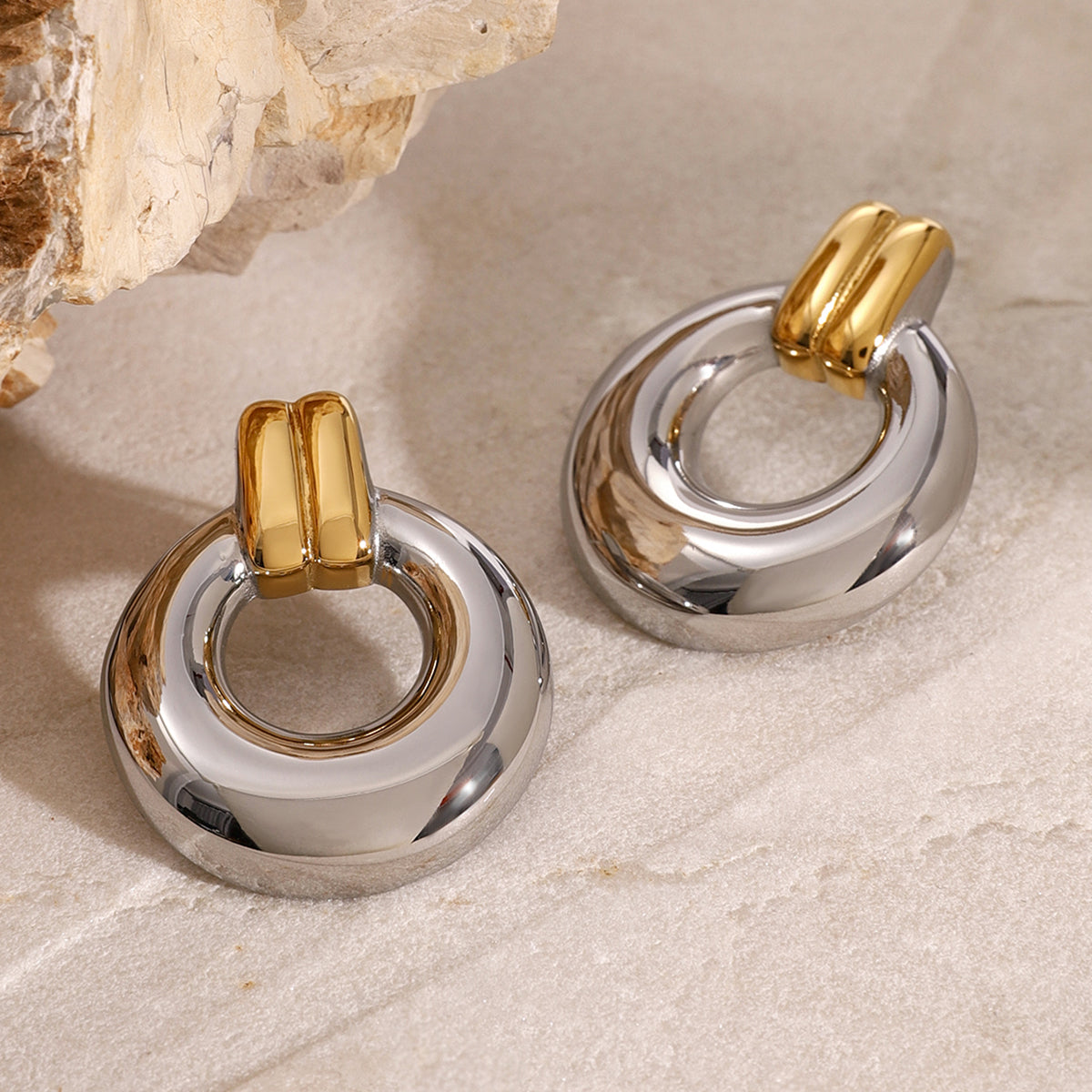 Two-Tone Vintage Earrings – 18K Gold & Silver Plated, Waterproof & Tarnish-Free